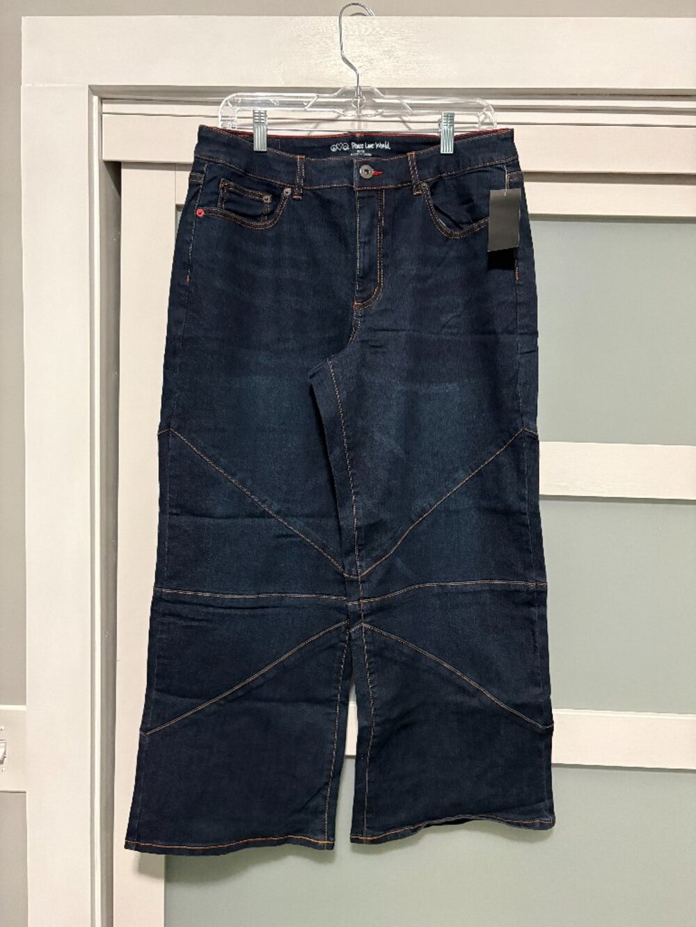 Peace Love World sz 12P 12 Petite denim jeans Wide leg raised seams dark wash